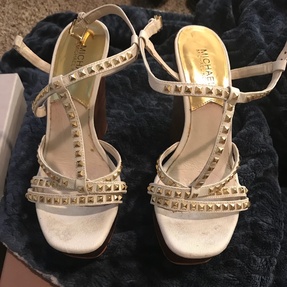 Michael Kors White & Gold Studded Wedges